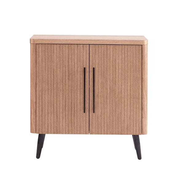 JERFIT Mid Century Modern TV Stand with Ribbed Doors, 32 Inch Accent Cabinet with Soft Close & Metal Legs for Living Room, Bedroom, Maple Finish