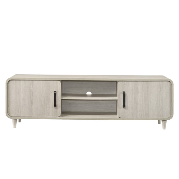 JERFIT Mid-Century Modern TV Stand with Sliding Doors, Antique White Wood Entertainment Center for Living Room