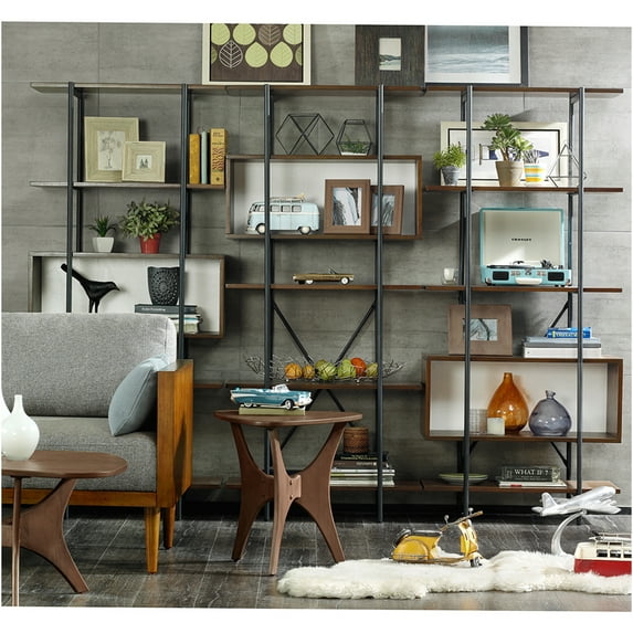 JERFIT Mid-Century Modern Triangle Coffee Table, 40-inch Pecan Brown Wood Veneer Top, Accent End Table for Living Room