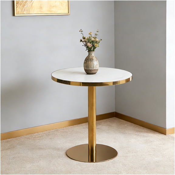 JERFIT Mid Century Modern Tulip Pedestal Table, 31.5 Inch Round Dining Table & Coffee Table for Small Space, White with Gold Base