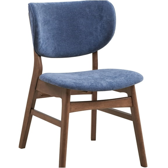 JERFIT Mid-Century Modern Upholstered Side Chairs, Set of 2, Blue Fabric & Walnut Finish, Comfortable Dining Room Accent Chairs