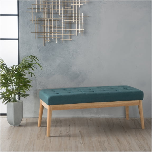 JERFIT Mid-Century Modern Upholstered Storage Ottoman Bench with Tufted Button Details, Teal Fabric, 43.25 Inch