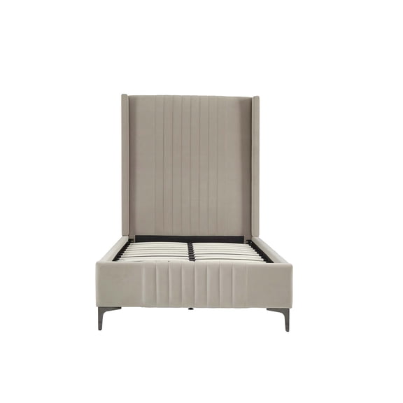 JERFIT Mid-Century Modern Velvet Twin Bed Frame with Upholstered Headboard, No Box Spring Needed, Rustic Taupe