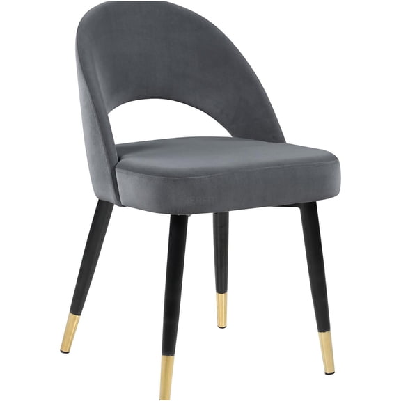 JERFIT Mid Century Modern Velvet Upholstered Dining Chairs, Set of 2, Grey with Black Frame and Gold Tips for Glamorous Style