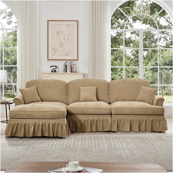JERFIT Mid Century Modular L-Shaped Sectional Sofa with Ottoman, Chenille Fabric, Light Coffee