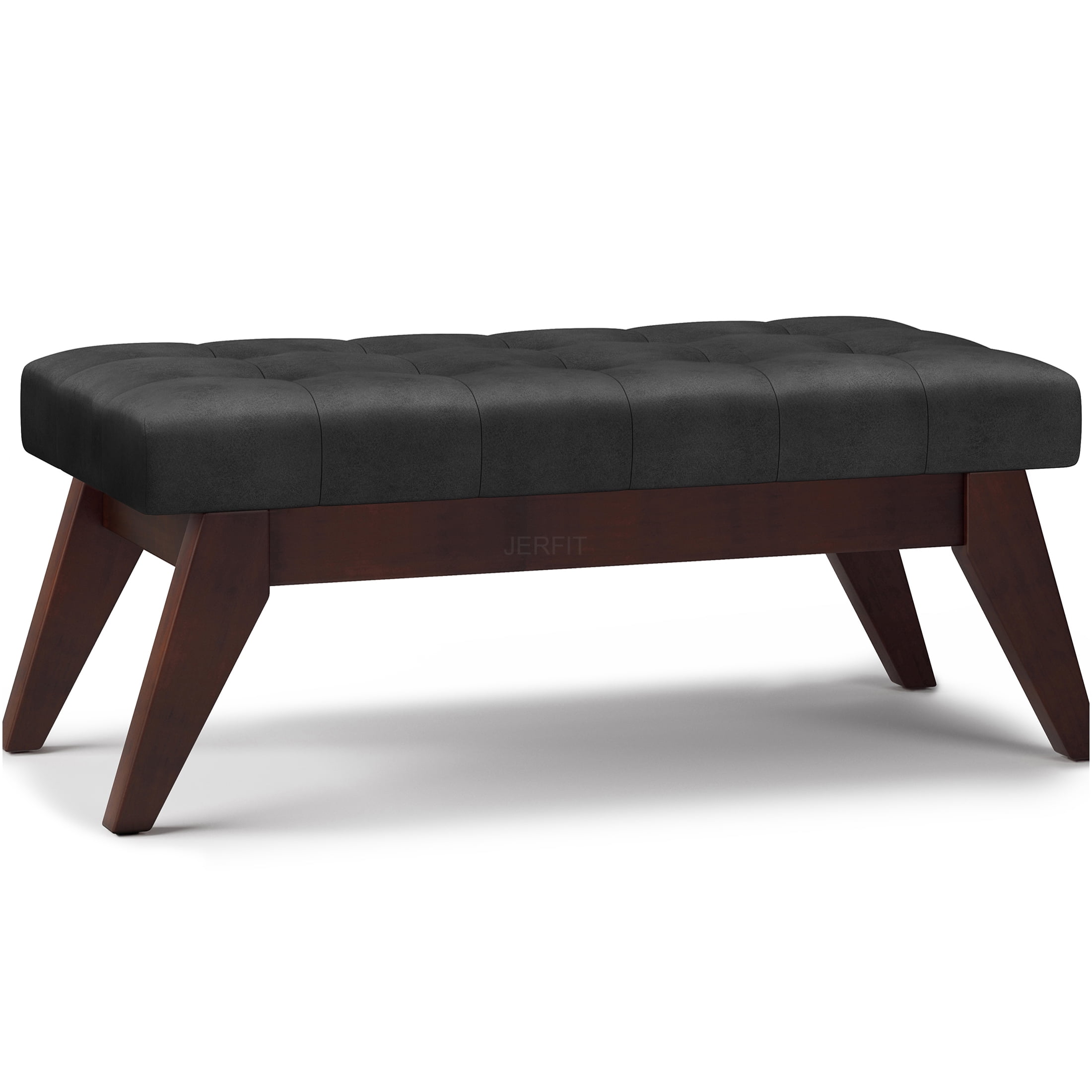 JERFIT Mid Century Ottoman Bench with Tufted Upholstery, Faux Leather ...