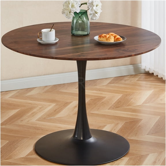 JERFIT Mid-Century Tulip Dining Table with Round Walnut Top for Kitchen, Breakfast Nook, Small Space