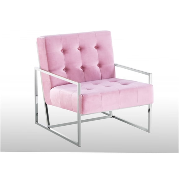 JERFIT Mid-Century Velvet Accent Chair with Chrome Metal Frame, Tufted Lounge Armchair for Living Room, Bedroom, Office in Pink