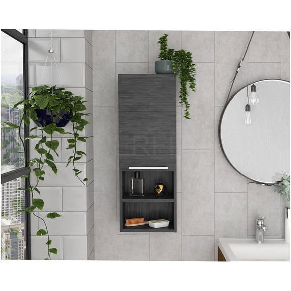JERFIT Milwaukee Smoke Oak Medicine Cabinet with Mirror, 2 Interior Shelves & 2 Open Storage for Bathroom Organization