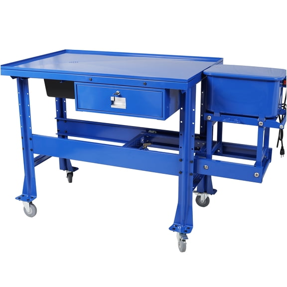 JERFIT Mobile Parts Washer and Tear Down Table with Drain Tray, 3.5 Gallon Cabinet for Automotive Parts Cleaning, Heavy-Duty Steel Workbench with 110V Pump, Storage Drawer, Blue