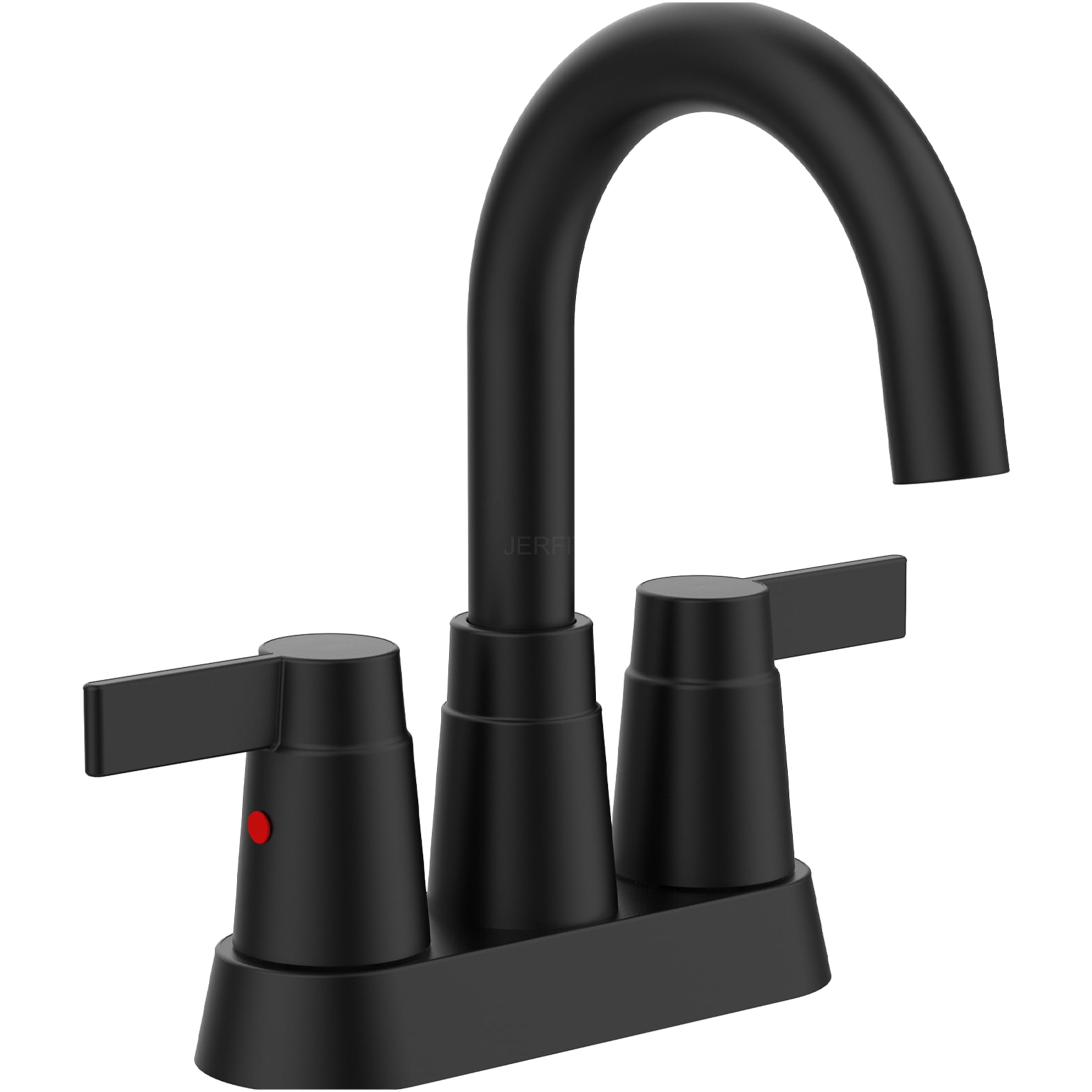 JERFIT Modern 2-Handle Centerset Bathroom Sink Faucet with 360° Swivel Spout, High Arc Matte Black 4" 3-Hole Deck Mount Faucet