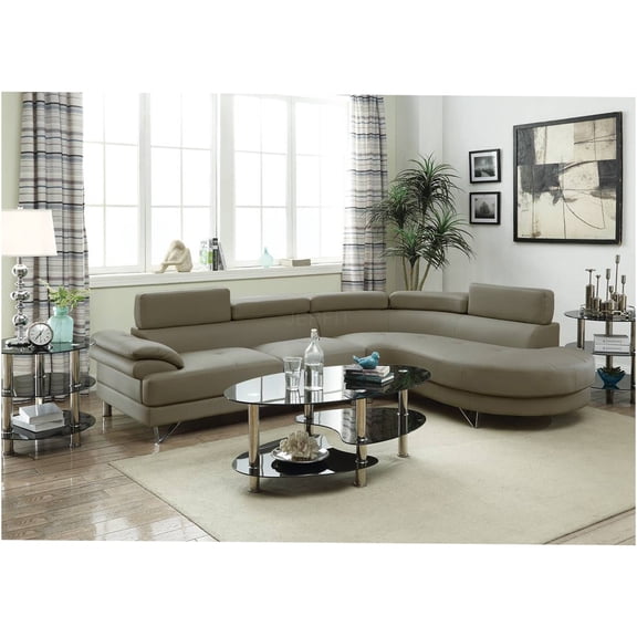 JERFIT Modern 2-Piece Sectional Sofa Set with Flip-Up Headrests, LIGHT GREY Bonded Leather Upholstery for Living Room