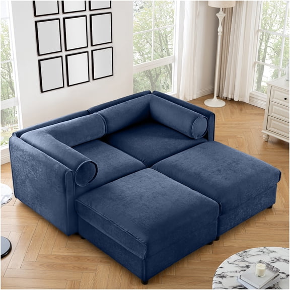 JERFIT Modern 2-Seater Loveseat Sofa with Storage Ottomans, Plush Chenille Upholstery, Ergonomic Backrest for Living Room