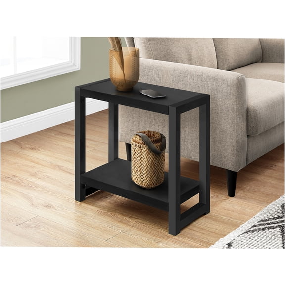 JERFIT Modern 2-Tier End Table with Lower Shelf, Narrow Small Nightstand for Living Room Bedroom, Black