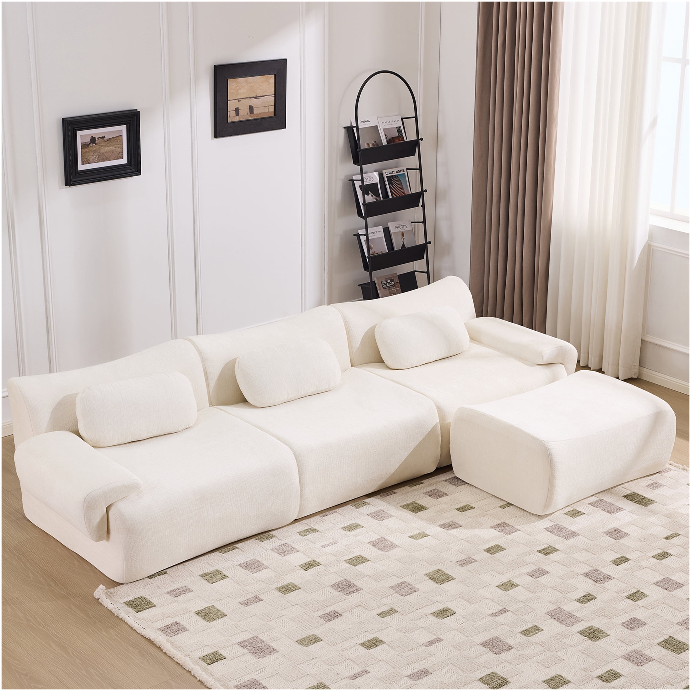 JERFIT Modern 3+1 Seater Sofa Set with Pillows, Plush Chenille Fabric ...