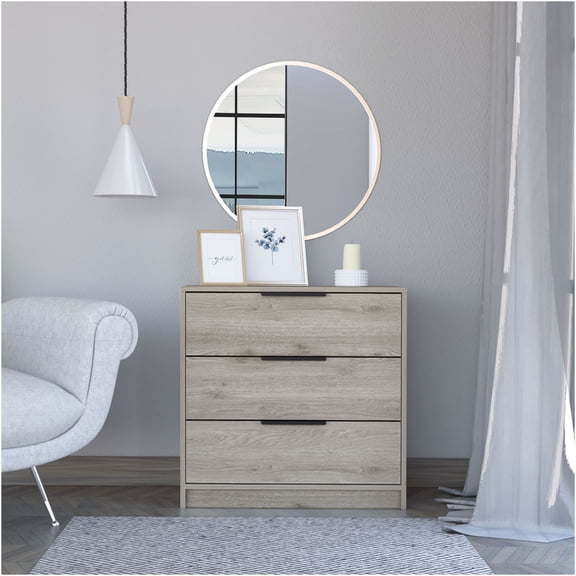 JERFIT Modern 3-Drawer Dresser with Large Storage, Particle Board Chest of Drawers for Bedroom, Light Gray