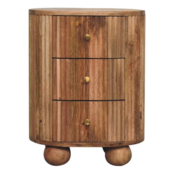 JERFIT Modern 3-Drawer Mango Wood Nightstand with Ball Feet, Light Brown Oak Finish Bedside Table for Bedroom Storage