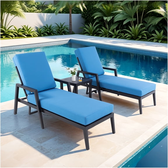 JERFIT Modern 3-Piece Outdoor Chaise Lounge Set with Adjustable Backrest, Sunbrella Cushions, Ember Black