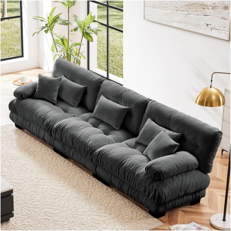 JERFIT Modern 3-Seater Modular Sectional Sofa with Deep Seating, Plush Chenille Fabric for Living Room, Apartment, Office in Gray