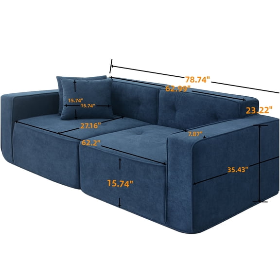 JERFIT Modern 3-Seater Plush Velvet Sofa, Cloud-Like Comfort, Ergonomic Support, Easy Setup, Blue Fabric Couch for Living Room