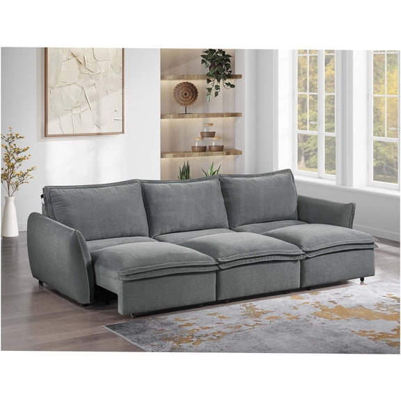 JERFIT Modern 3-Seater Sleeper Sofa Bed with Power Recline, Gray Chenille Fabric, for Living Room