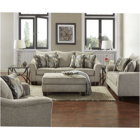 JERFIT Modern 3-Seater Sofa Couch with Pillow Back, Plush Gray Fabric Upholstery for Living Room