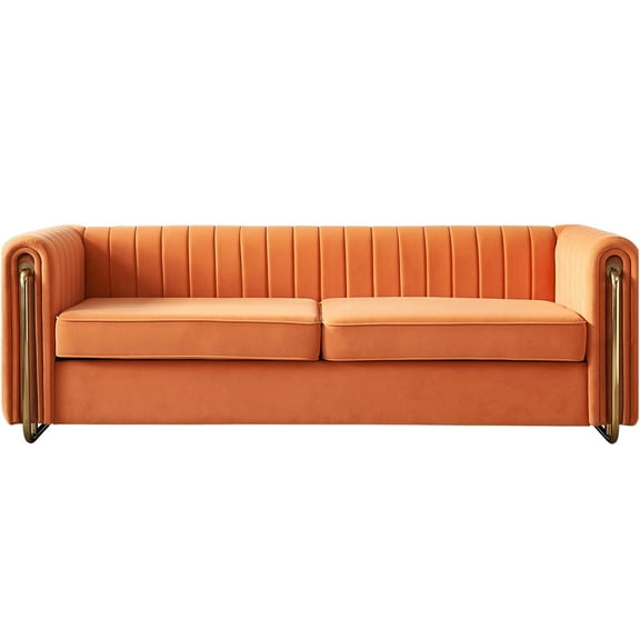 JERFIT Modern 3-Seater Sofa with Tufted Design, Retro Blue Chenille Fabric, Stainless Steel Legs for Living Room