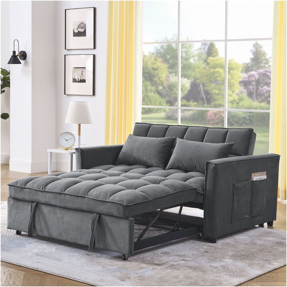 JERFIT Modern 3-Seater Sofa with Wooden Legs, Polyester Fabric Upholstered Couch for Living Room, Study, Charcoal Gray