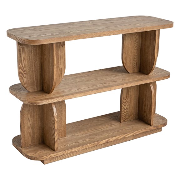 JERFIT Modern 3-Tier Wood Shelf Console Table with Ash Veneer, for Entryway, Living Room & Bedroom