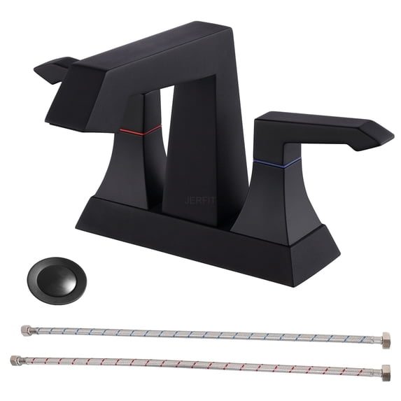 JERFIT Modern 4" Centerset Bathroom Sink Faucet with Drain, 2-Handle Deck Mount Matte Black for Bathroom Vanity