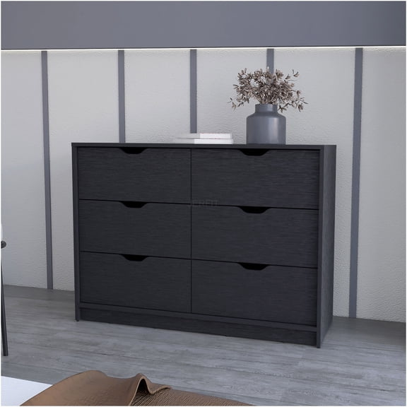 JERFIT Modern 4-Drawer Double Dresser with 2 Cabinets, Storage Chest for Bedroom, Black Finish