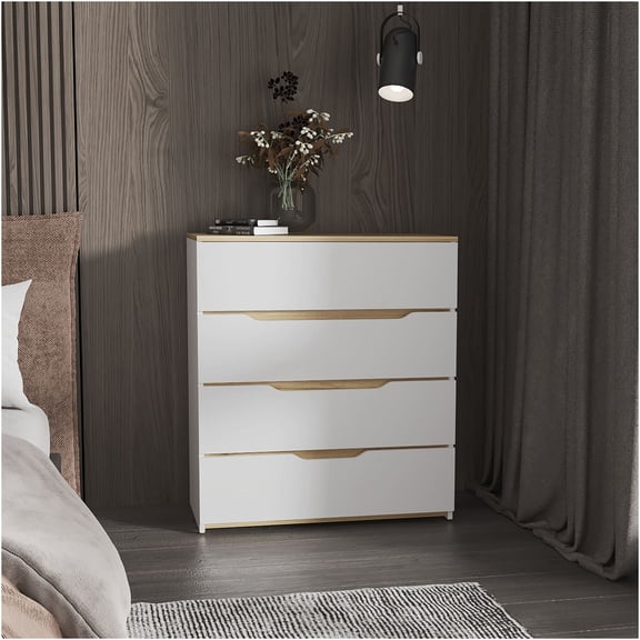 JERFIT Modern 4-Drawer Dresser with Large Storage, Multicolor Engineered Wood Chest of Drawers for Bedroom