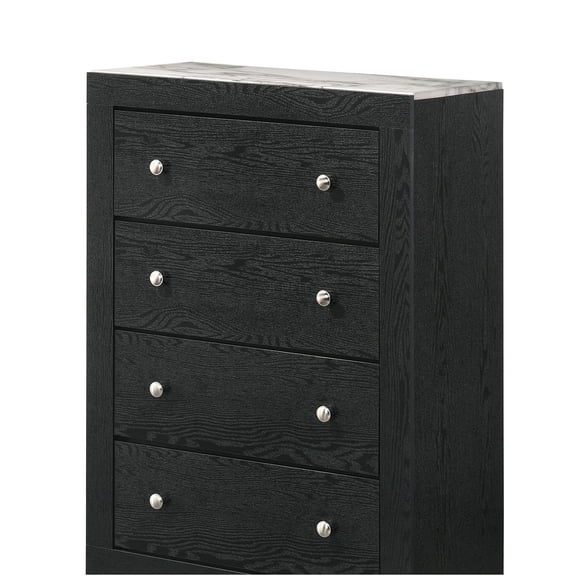 JERFIT Modern 4-Drawer Tall Chest Dresser with Faux Marble Top, Black & White Finish for Bedroom Storage