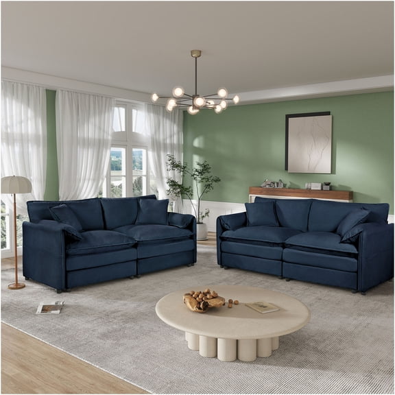 JERFIT Modern 4-Piece Modular Loveseat Set with Pillows, Oversized Deep Seat Chenille Sofa for Living Room, Cloud Couch, Blue