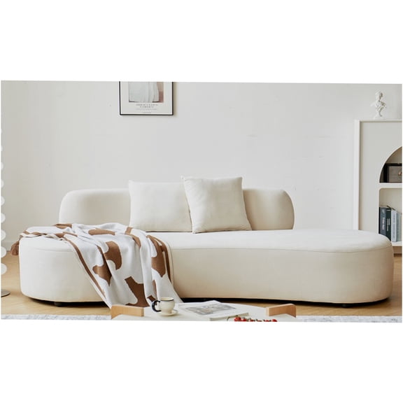 JERFIT Modern 4-Seater Curved Velvet Sofa with Pillows, Half Moon Couch for Living Room, Luxurious Ivory Velour Apartment Furniture