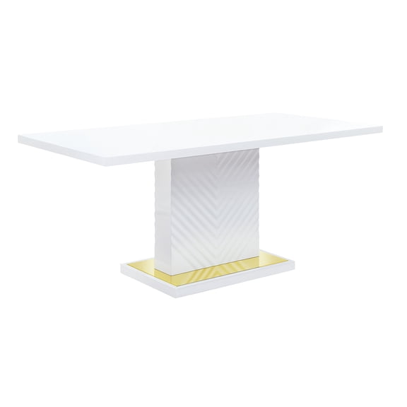 JERFIT Modern 40 Inch Round Pedestal Dining Table, High Gloss White Finish, Synthetic Wood Kitchen Table with Stainless Steel Base