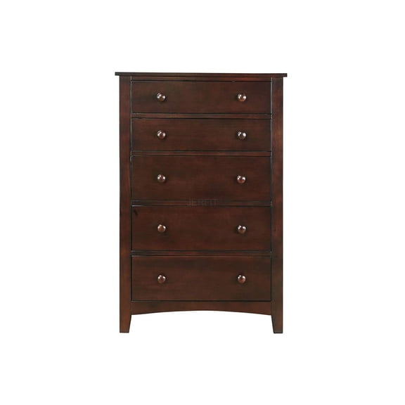 JERFIT Modern 5-Drawer Chest, Dark Oak Tall Dresser with Soft-Close Drawers for Bedroom, Transitional Storage Cabinet