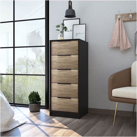 JERFIT Modern 5-Drawer Vertical Dresser with Metal Frame, Multicolor Finish, Compact Chest of Drawers for Bedroom, Living Room, or Closet Organization