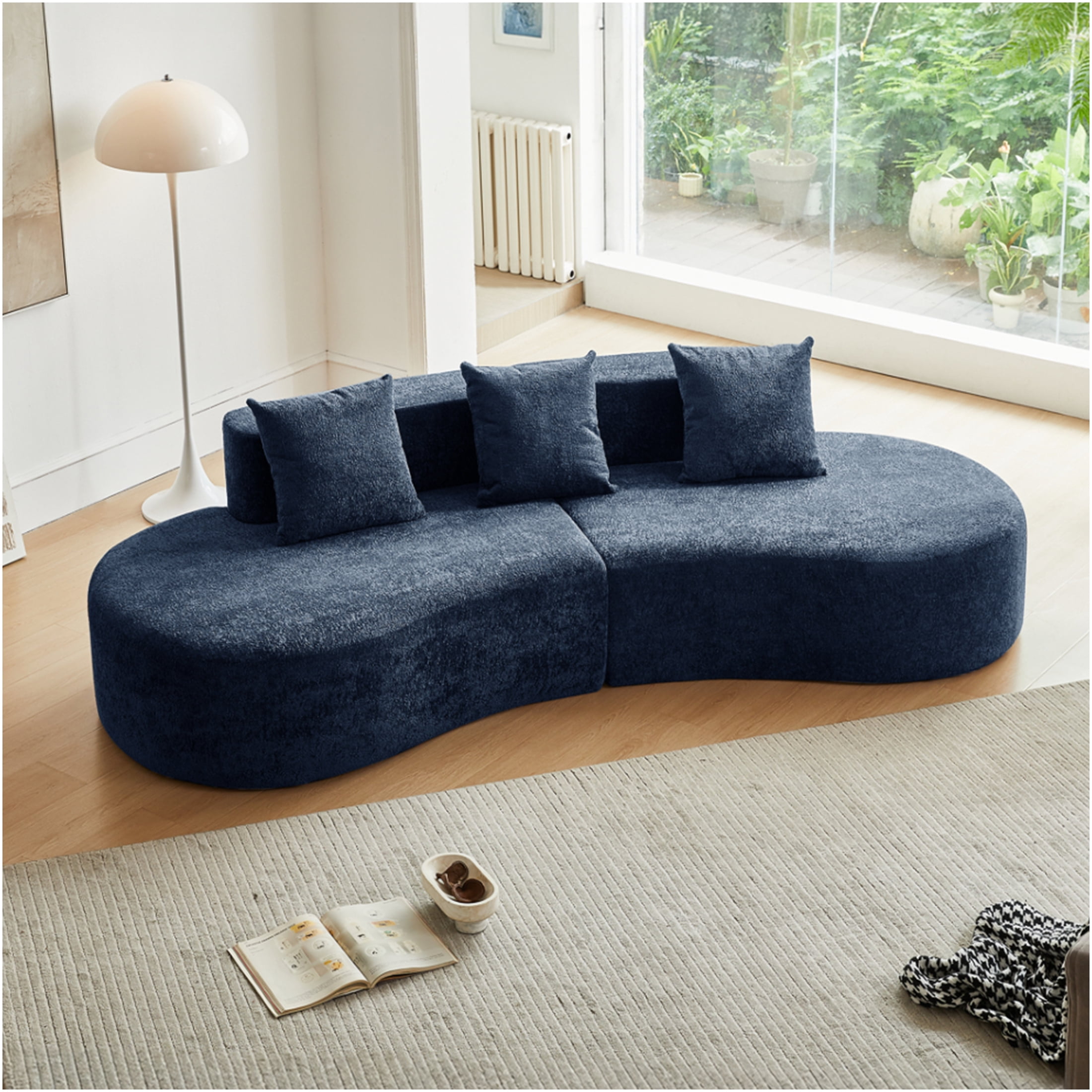 JERFIT Modern 5-Seater Curved Velvet Sectional Sofa with Pillows, Plush ...