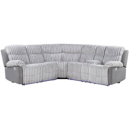 JERFIT Modern 5-Seater Fabric Sectional Sofa Couch with LED Lights and Manual Recliner for Living Room, Grey