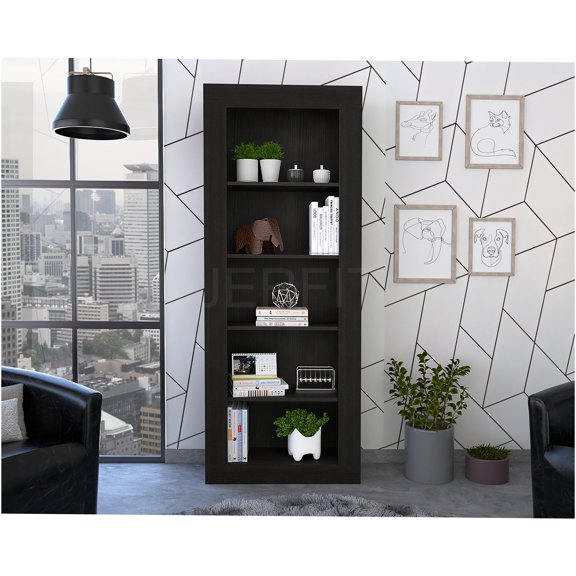 JERFIT Modern 5-Shelf Vertical Bookcase, Black Storage Cabinet for Home Office, Living Room & Bedroom, Freestanding Organizer Shelf for Books & Decor