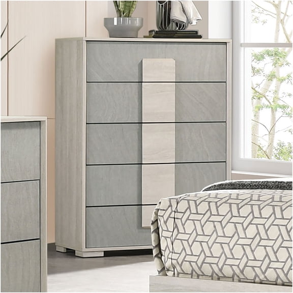 JERFIT Modern 6-Drawer Dresser Chest, Two-Tone White & Gray Finish, French Dovetail Design for Bedroom Storage