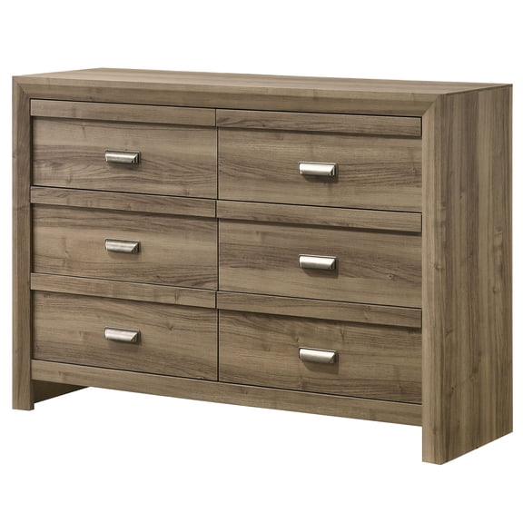 JERFIT Modern 6-Drawer Dresser, Wood Storage Chest for Bedroom, Light Brown Finish, Contemporary Furniture with Metal Pulls