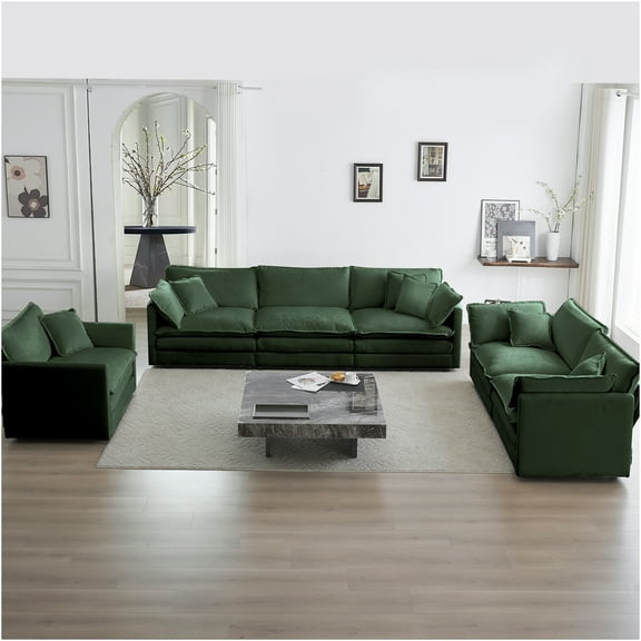 JERFIT Modern 6-Piece Modular Sectional Sofa Set with Extra Deep Seating, Green Chenille Fabric, U-Shaped Couch for Large Living Room