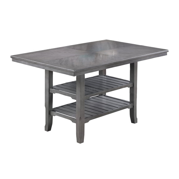 JERFIT Modern 6-Seater Counter Height Dining Table with Storage Shelves, Gray Rubber Wood Rectangular Kitchen Table for Dining Room