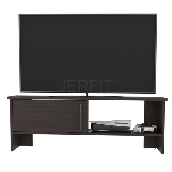 JERFIT Modern 60 inch TV Stand for Living Room with Storage Cabinet, Dark Walnut Engineered Wood Console Table for Entertainment Center