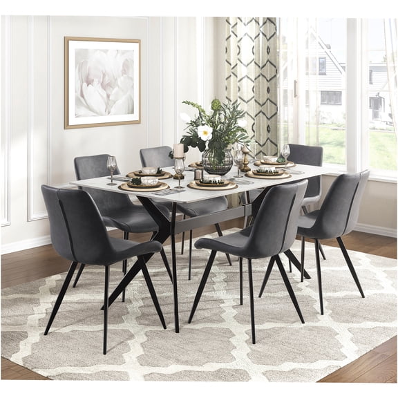 JERFIT Modern 7-Piece Dining Set with Sintered Stone Table, Gray Upholstered Chairs for Kitchen and Dining Room