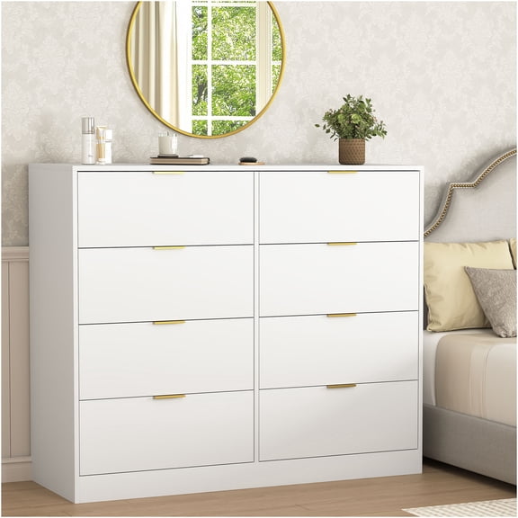 JERFIT Modern 8-Drawer Chest Dresser, Tall Storage Organizer for Bedroom, Hallway & Closet, White