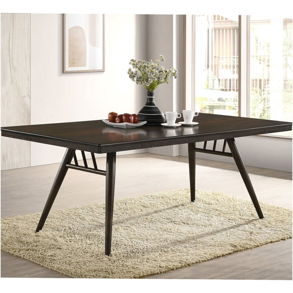 JERFIT Modern 80 Inch Dark Walnut Dining Table for 6, Mid-Century Solid Wood & MDF Rectangular Kitchen Table with Tapered Legs
