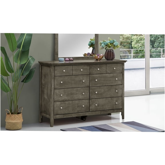 JERFIT Modern 9-Drawer Dresser with Nickel Hardware, Gray Bedroom Chest for Storage, Particle Board with Wood Veneer Finish